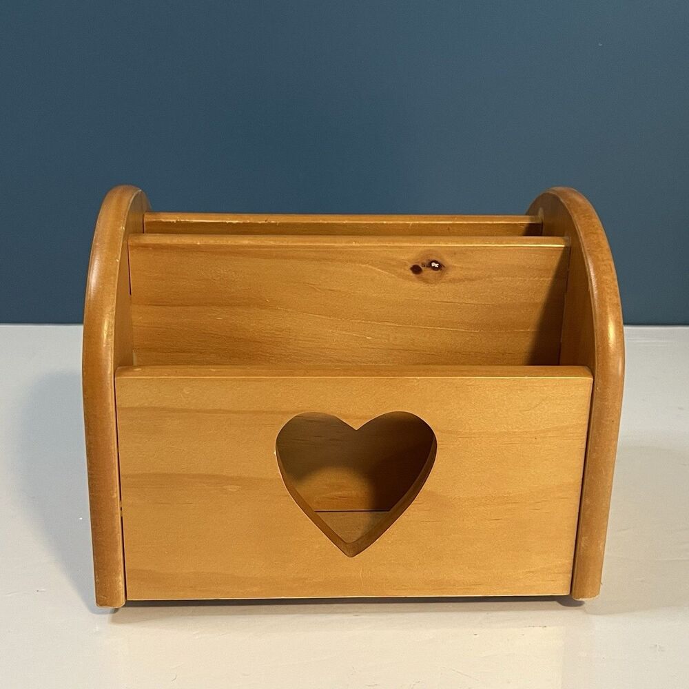 Wooden Heart Cut-Out Napkin/Mail/Remote Holder Lazy Susan Spins Cottage Core 7”